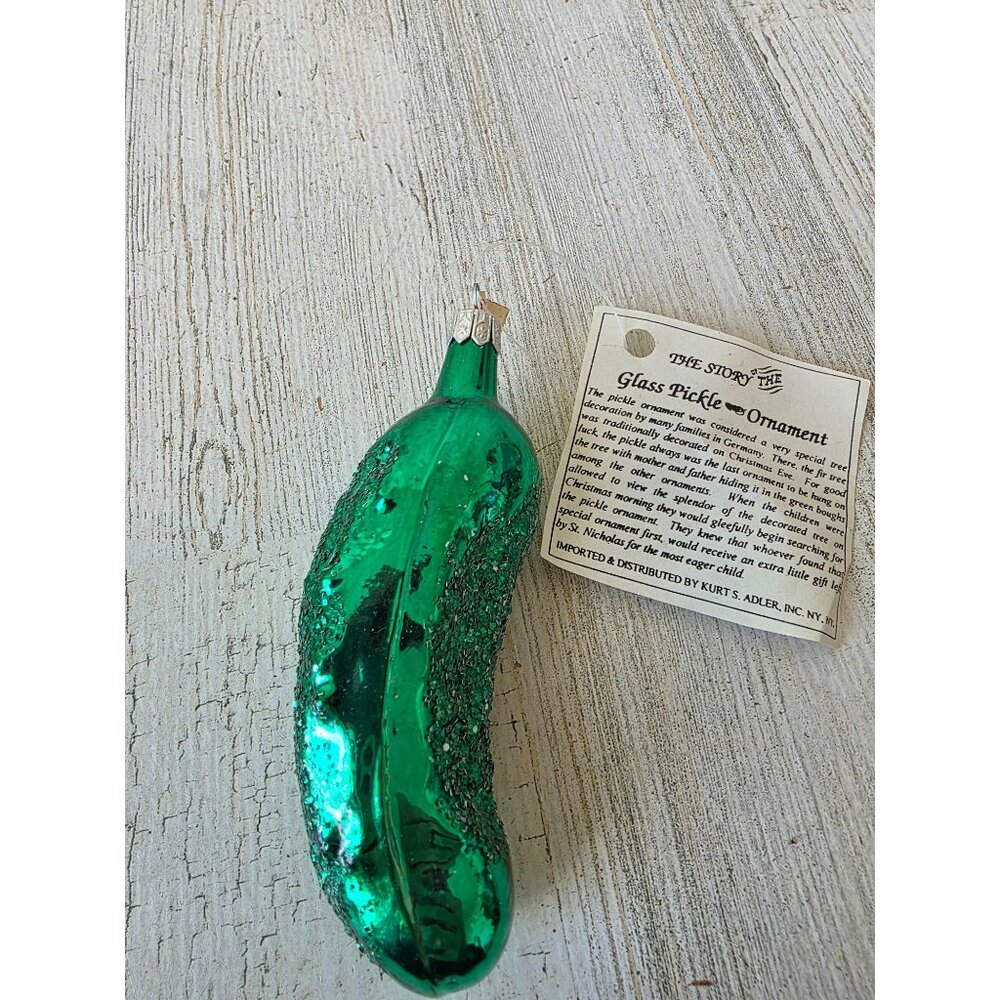 Vintage Kurt Adler glitter pickle glass ornament Xmas tree‎